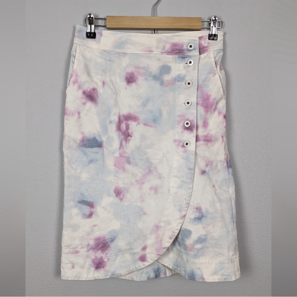 Anthropologie Kimmie Tie Dye Midi Button Down Wrap Skirt Size 4
